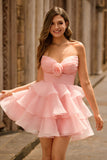 Blush A-Trap Robe de cocktail à plusieurs niveaux avec fleurs 3D