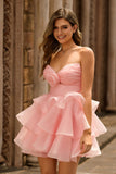 Blush A-Trap Robe de cocktail à plusieurs niveaux avec fleurs 3D