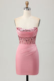 Blush Bustless Corset Robe de cocktail moulante avec paillettes