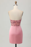 Blush Bustless Corset Robe de cocktail moulante avec paillettes