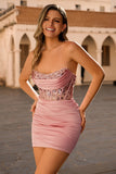 Blush Bustless Corset Robe de cocktail moulante avec paillettes