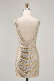 Robe moulante scintillante à paillettes dorées à col en V pour les retrouvailles