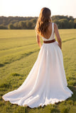 Col V Robe de mariée occidentale blanche une ligne avec fente