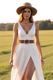 Col V Robe de mariée occidentale blanche une ligne avec fente