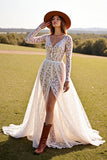Robe de mariée western en dentelle blanche à manches longues