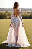Robe de mariée western en dentelle blanche à manches longues