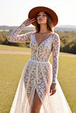 Robe de mariée western en dentelle blanche à manches longues