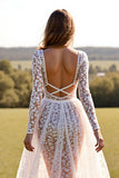 Robe de mariée western en dentelle blanche à manches longues