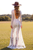 Blanc Profond Col V Gaine Dentelle Robe de Mariée Occidentale avec Fente