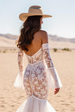 Robe de mariée western sirène en dentelle blanche à épaules dénudées