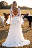 Robe de mariée western blanche à col en V avec dentelle