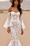 Sirène dentelle blanche Sweep Train Robe de mariée western