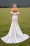 Robe de mariée occidentale blanche haute basse dentelle avec volants