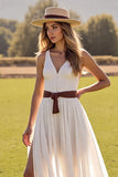 Robe de mariée en mousseline de soie blanche A Line Sweep Train avec fente