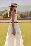 Robe de mariée en mousseline de soie blanche A Line Sweep Train avec fente