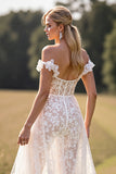 Robe de mariée western en dentelle blanche à une ligne avec fente