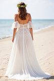 Robe de mariée de plage en mousseline de soie blanche avec fente