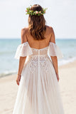 Robe de mariée de plage en mousseline de soie blanche avec fente