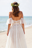 Robe de mariée de plage en mousseline de soie blanche avec fente