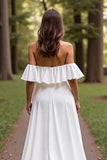 Robe de mariée simple blanche à balayage de ligne avec volants