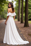 Robe de mariée en satin blanc à volants