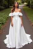 Robe de mariée en satin blanc à volants