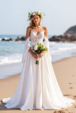 Robe de mariée Beach White A Line Sweep Train avec dentelle