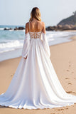 Robe de mariée Beach White A Line Sweep Train avec dentelle