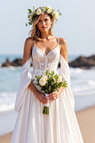 Robe de mariée Beach White A Line Sweep Train avec dentelle