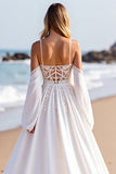 Robe de mariée Beach White A Line Sweep Train avec dentelle