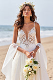 Robe de mariée en mousseline de soie une ligne de plage avec dentelle