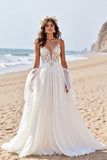 Robe de mariée en mousseline de soie une ligne de plage avec dentelle