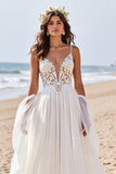 Robe de mariée en mousseline de soie une ligne de plage avec dentelle