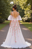 Robe de mariée corbeille à fleurs blanches à col en V avec manches amovibles