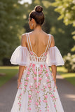 Robe de mariée corbeille à fleurs blanches à col en V avec manches amovibles