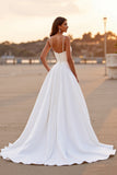 Robe de mariée à bretelles spaghetti blanches froncées hautes basses