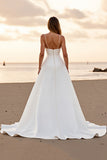 Robe de mariée simple en satin blanc une ligne avec fente