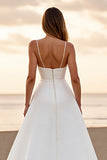 Robe de mariée simple en satin blanc une ligne avec fente