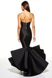 Robe de soirée longue à volants sans bretelles sirène noire