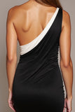 Robe de cocktail moulante noire à une épaule avec nœud