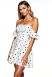 Robe de cocktail bustier A Line Blanc Noir à Pois