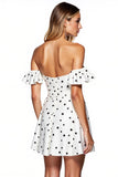 Robe de cocktail bustier A Line Blanc Noir à Pois