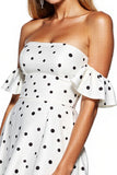 Robe de cocktail bustier A Line Blanc Noir à Pois