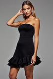 Robe de cocktail bustier noire à volants