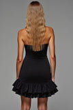 Robe de cocktail bustier noire à volants