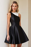 Robe de cocktail courte en satin A Line noir et blanc