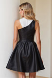Robe de cocktail courte en satin A Line noir et blanc