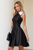 Robe de cocktail courte en satin A Line noir et blanc