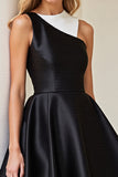 Robe de cocktail courte en satin A Line noir et blanc