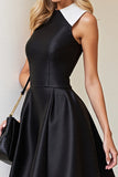 Robe de cocktail courte en satin A Line noir et blanc